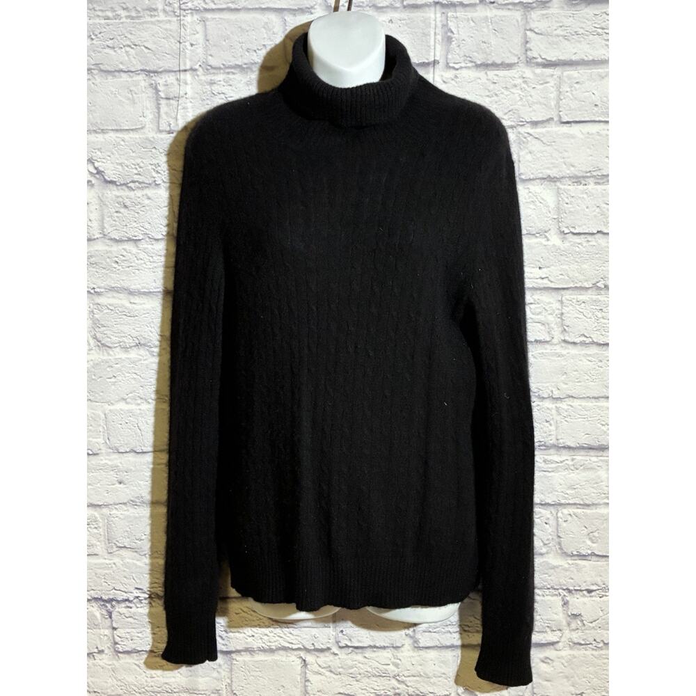 Kenar 100% 2-Ply Cashmere Black Cable Knit Turtleneck Sweater Size L
